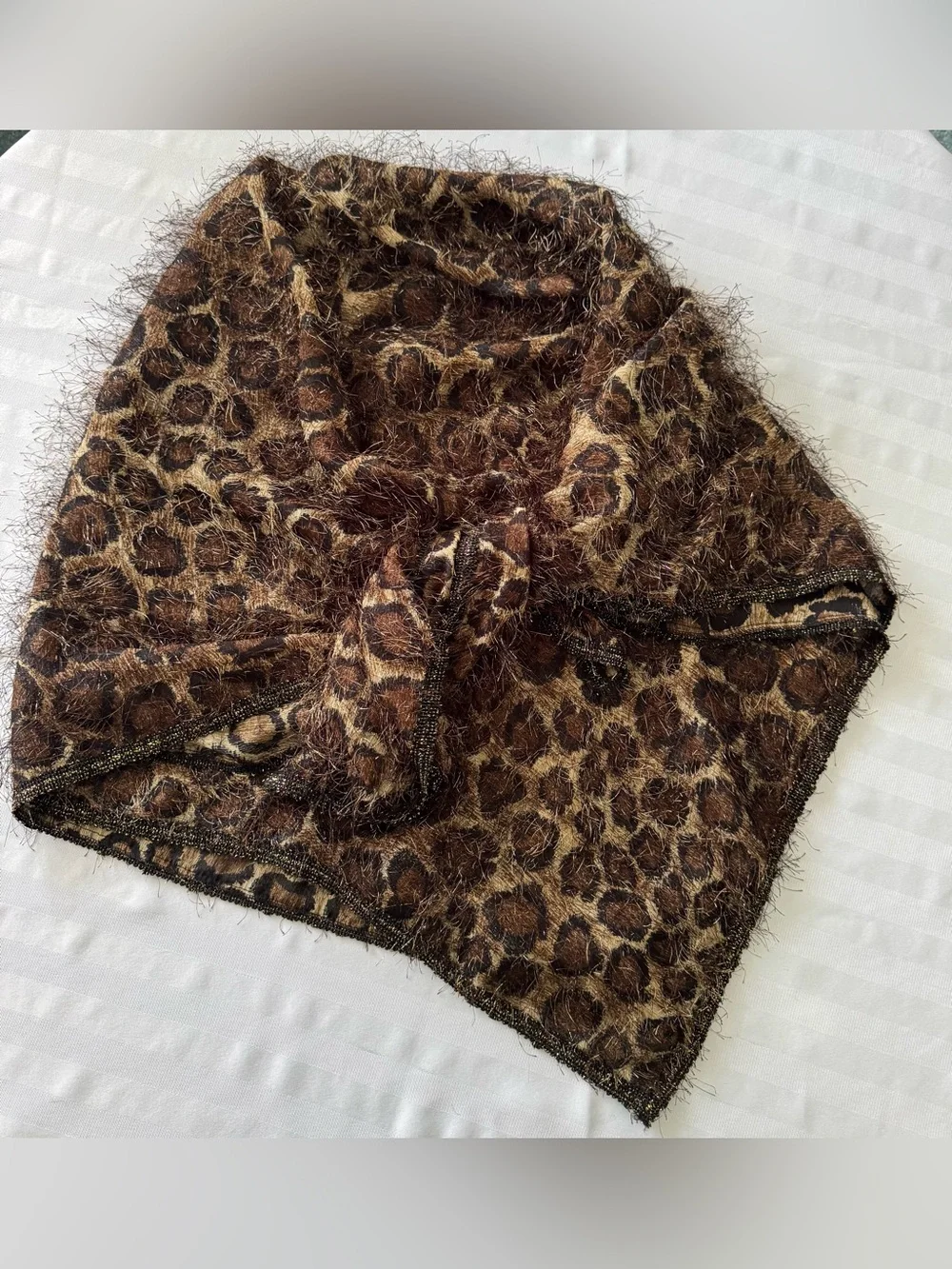 Leopard Print Faux Fur shawl scarf rare